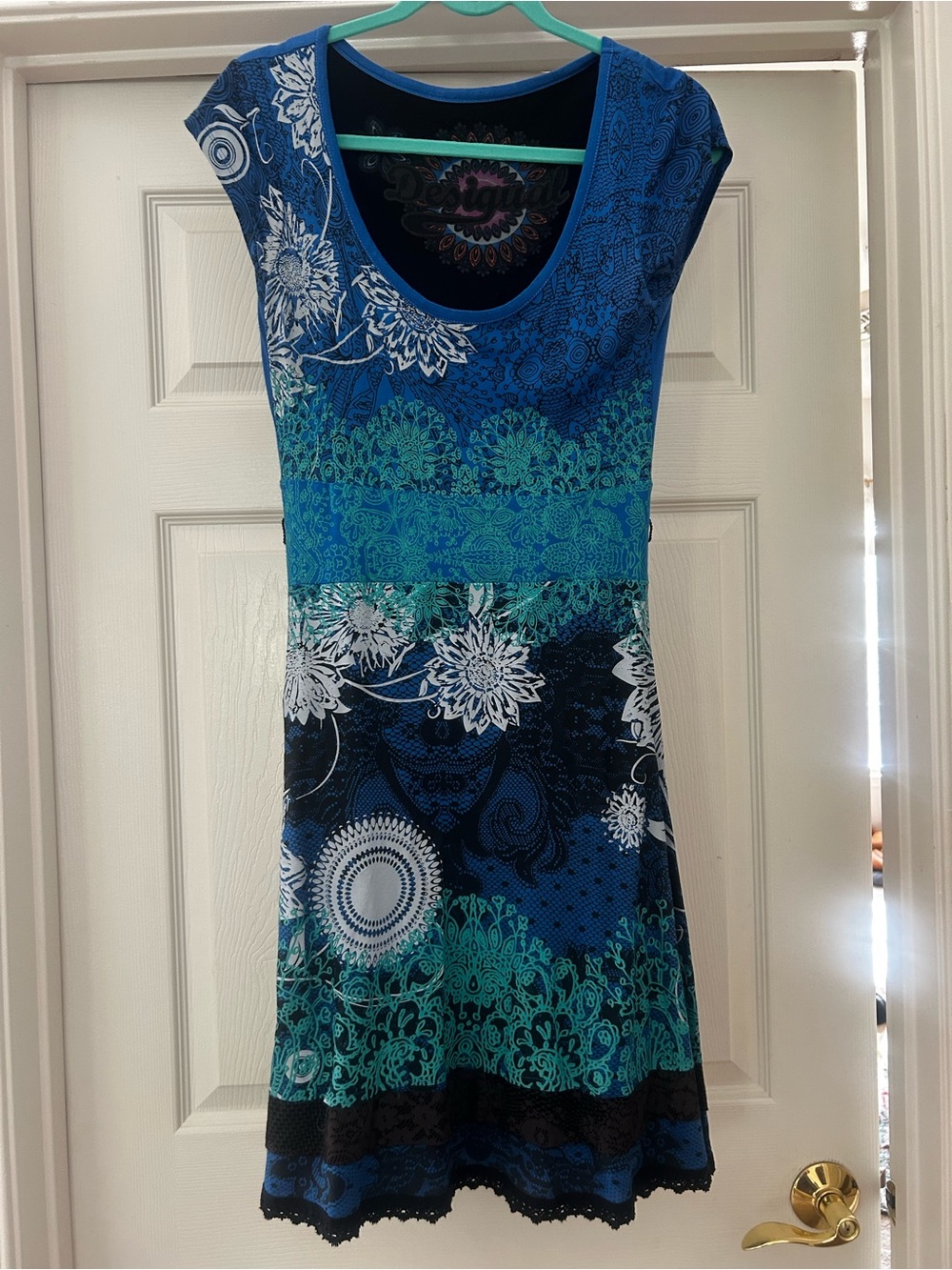Blue & Teal Floral Scoop-Neck Women's dress Y2K